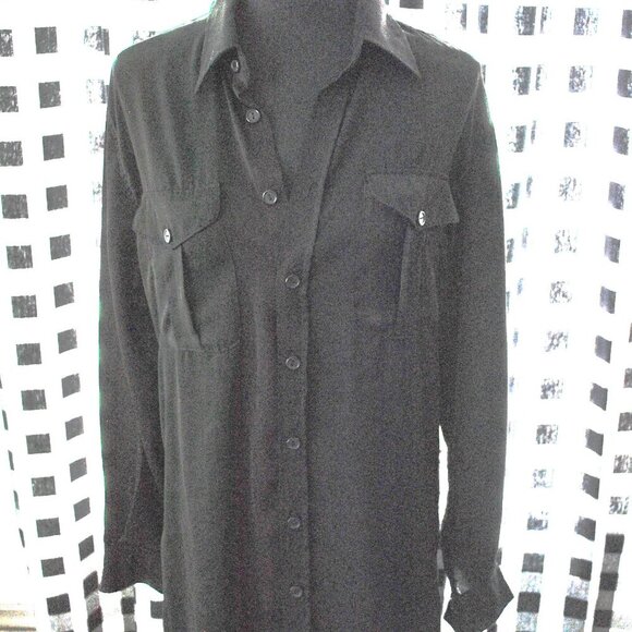 Elan Long Button Down Shirt Dress Black Thin Medium - Picture 2 of 4